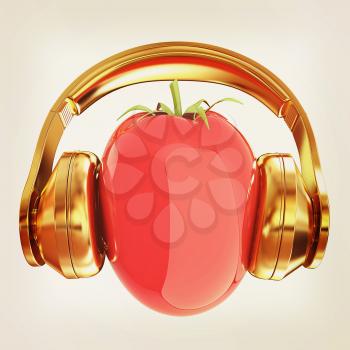 tomato with headphones. 3D illustration. Vintage style