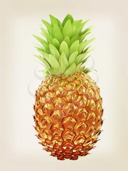 Pineapple in gold isolated on white background. 3d illustration. Vintage style