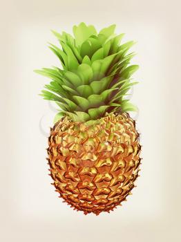 Pineapple in gold isolated on white background. 3d illustration. Vintage style