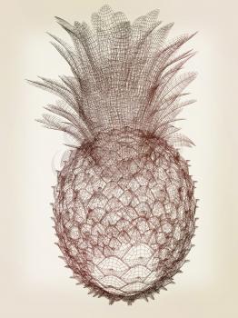Pineapple isolated on white background.3d illustration. Vintage style