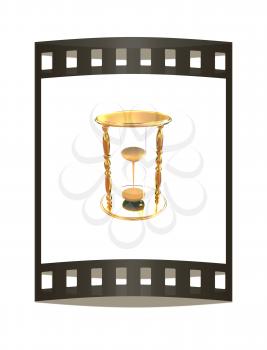 Golden Hourglass. 3d illustration. The film strip.