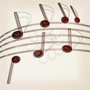 music notes  background. 3D illustration. Vintage style