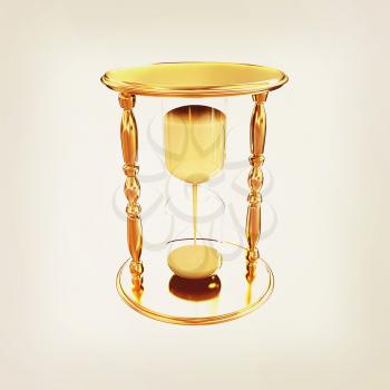Golden Hourglass. 3d illustration. Vintage style