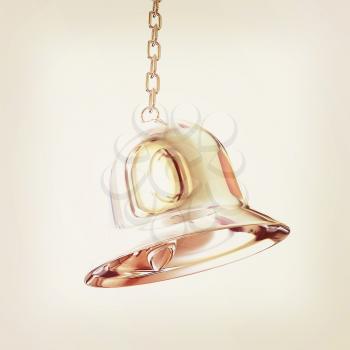 Shiny metal bell isolated on white background. 3d illustration. Vintage style