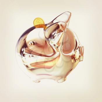 Piggy in Chrome Symbol for Financial Concepts. 3d illustration. Vintage style