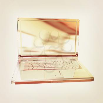 Chrome, metallic laptop isolated on white background. 3d illustration. Vintage style