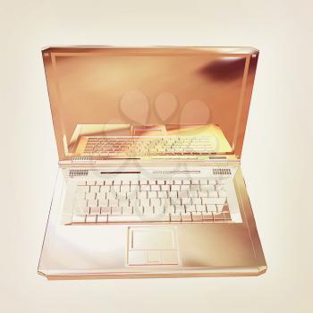Chrome, metallic laptop isolated on white background. 3d illustration. Vintage style