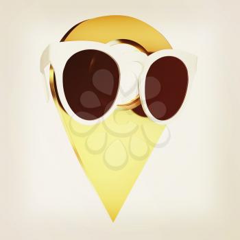 Glamour map pointer in sunglasses. 3d illustration. Vintage style