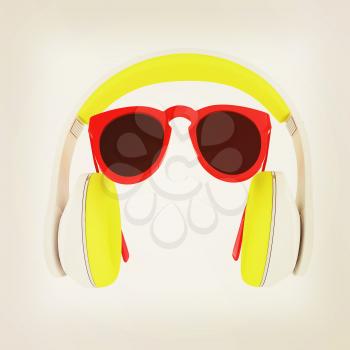 Sunglasses and headphone for your face. 3d illustration. Vintage style