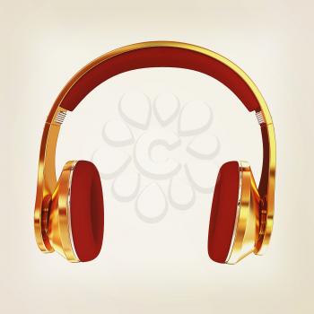 Golden headphones. 3d illustration. Vintage style