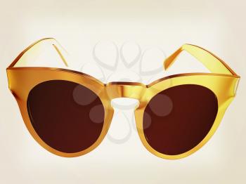 Cool gold sunglasses. 3d illustration. Vintage style