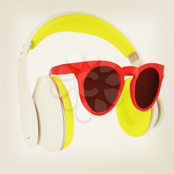 Sunglasses and headphone for your face. 3d illustration. Vintage style