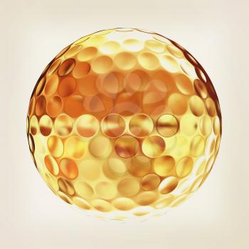 3d rendering of a golfball in gold. Vintage style