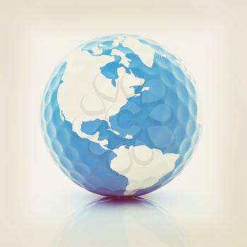 Conceptual 3d illustration. Golf ball world globe. Vintage style