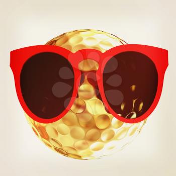 Golf Ball With Sunglasses. 3d illustration. Vintage style
