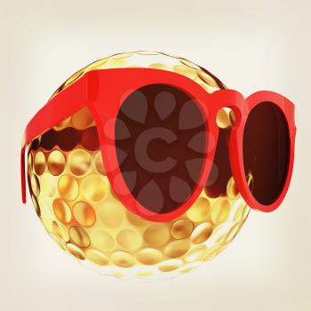 Golf Ball With Sunglasses. 3d illustration. Vintage style