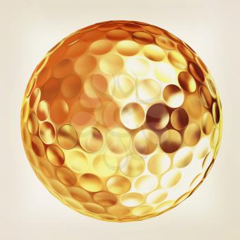 3d rendering of a golfball in gold. Vintage style