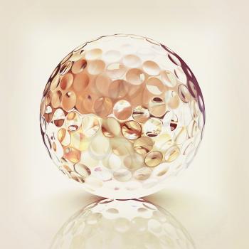3D rendering metal golf Ball with white background. Vintage style