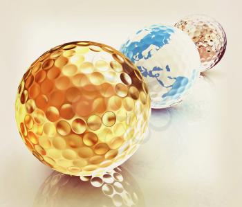 Global golf winner concept with golf balls. 3d illustration. Vintage style