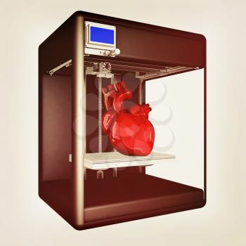 Medical 3d printer for duplication of human organs. 3D Bio-printer. 3d illustration. Vintage style