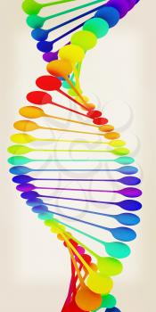DNA multi color isolated on white background. 3d illustration. Vintage style