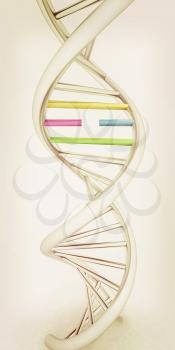 DNA structure model on white. 3d illustration. Vintage style