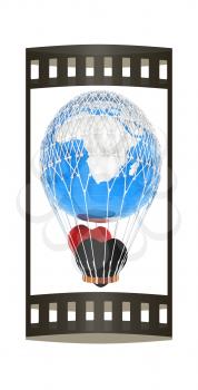Hot Air Balloon of Earth with heart.  Global wedding concept. 3d render