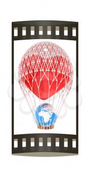 Hot Air Balloon of heart with Earth.  Global ecology concept. 3d render