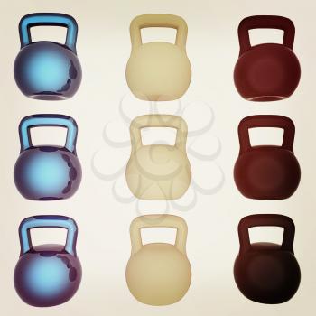 A set of sports items - weights. 3d illustration. Vintage style