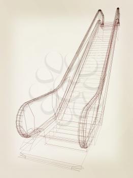 Single escalator. 3d illustration. Vintage style
