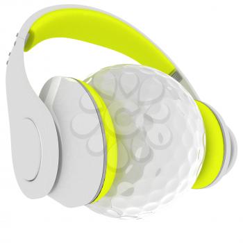 Golf ball with headset or headphones. 3D rendering