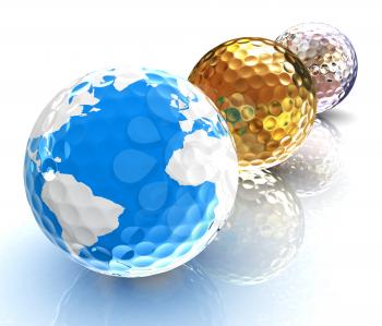 Global golf winner concept with golf balls. 3d illustration