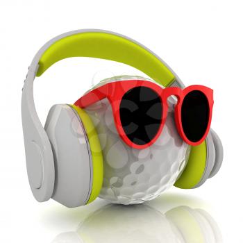 Golf Ball With Sunglasses and headphones. 3d illustration