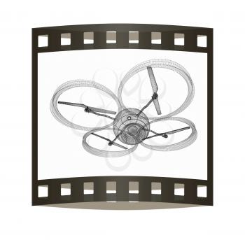 Quadcopter Dron. 3d render. The film strip.