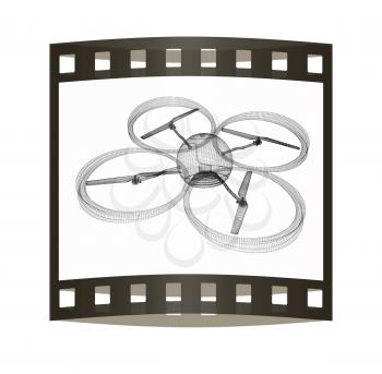 Quadcopter Dron. 3d render. The film strip.