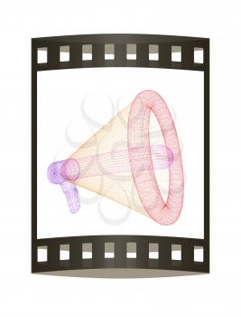 Speaking megaphone concept, public relation, advertising and promotion, event announcement. 3d render. The film strip.