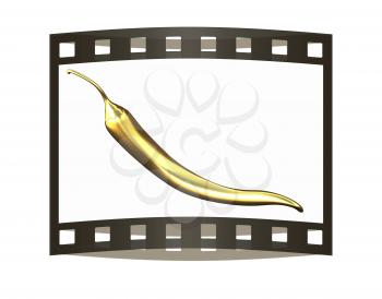 Gold Hot Pepper Icon. 3d illustration. The film strip.