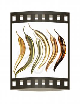 Gold Hot Pepper Icon. 3d illustration. The film strip.