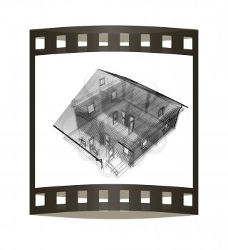 line drawing of house. Top view. 3d illustration. The film strip.