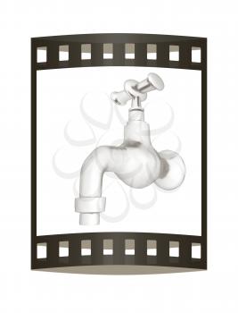 Metal water tap. 3d illustration. The film strip.