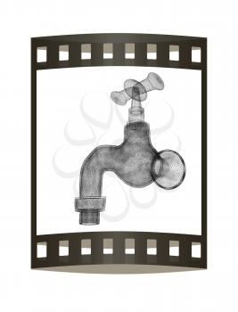 Water tap. 3d illustration. The film strip.