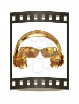 glasses and headphones. 3d illustration. The film strip.