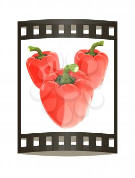 Red bulgarian pepper. 3d illustration. The film strip.