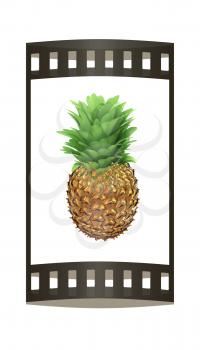 Pineapple in gold isolated on white background. 3d illustration. The film strip.