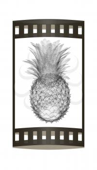 Pineapple isolated on white background.3d illustration. The film strip.