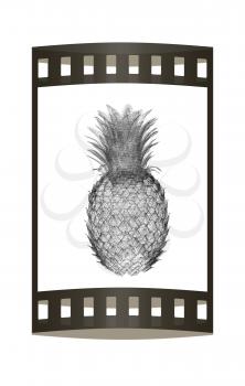 Pineapple isolated on white background.3d illustration. The film strip.