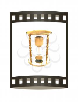 Golden Hourglass. 3d illustration. The film strip.