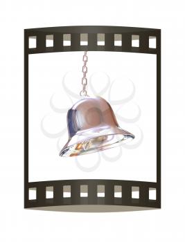 Shiny metal bell isolated on white background. 3d illustration. The film strip.