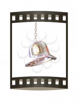 Shiny metal bell isolated on white background. 3d illustration. The film strip.
