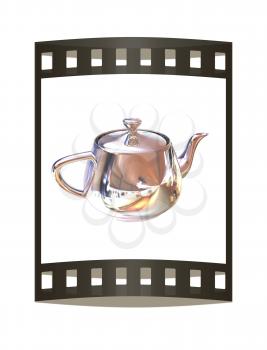 Chrome Teapot. 3d illustration. The film strip.